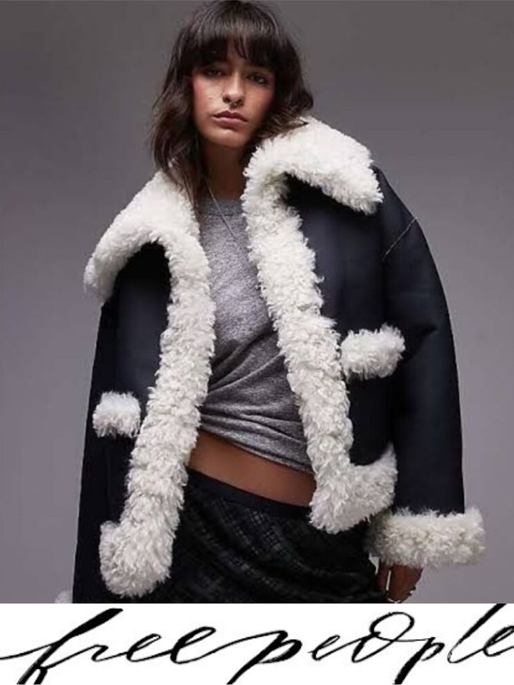 Free People Kiki Sherpa Jacket❤️NWT Boho Chic Boxy Vegan
